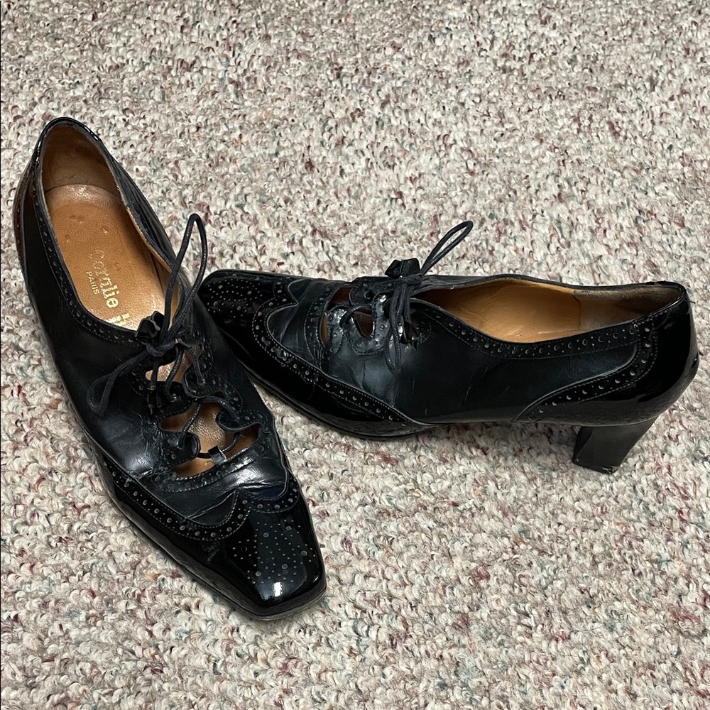 Vintage corali Paris Black matte/Patent Leather corset Lace-Up Heels